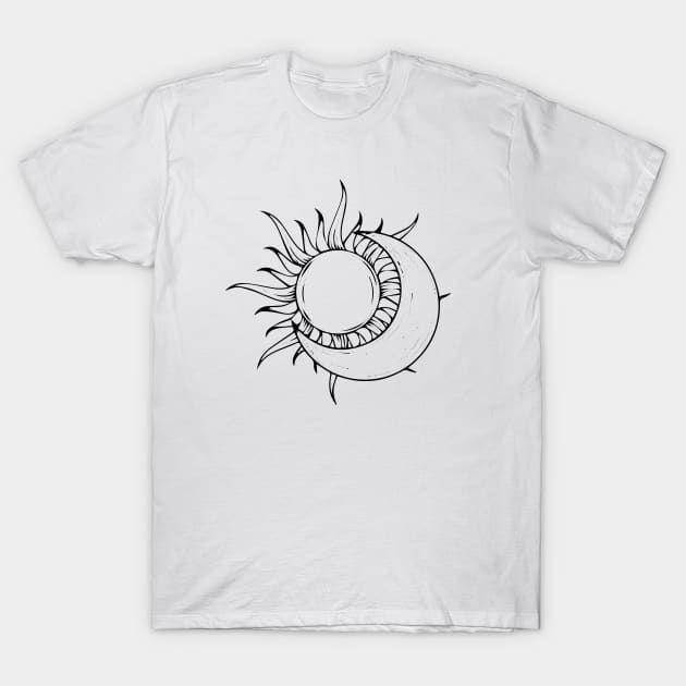 bohemian astrological design with sun, stars and sunburst. Boho linear icons or symbols in trendy minimalist style. Modern art T-Shirt by zaiynabhw